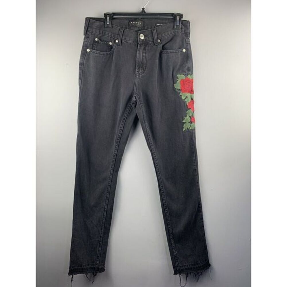 PacSun Black Skinny Jeans with Red Rose Embroidery